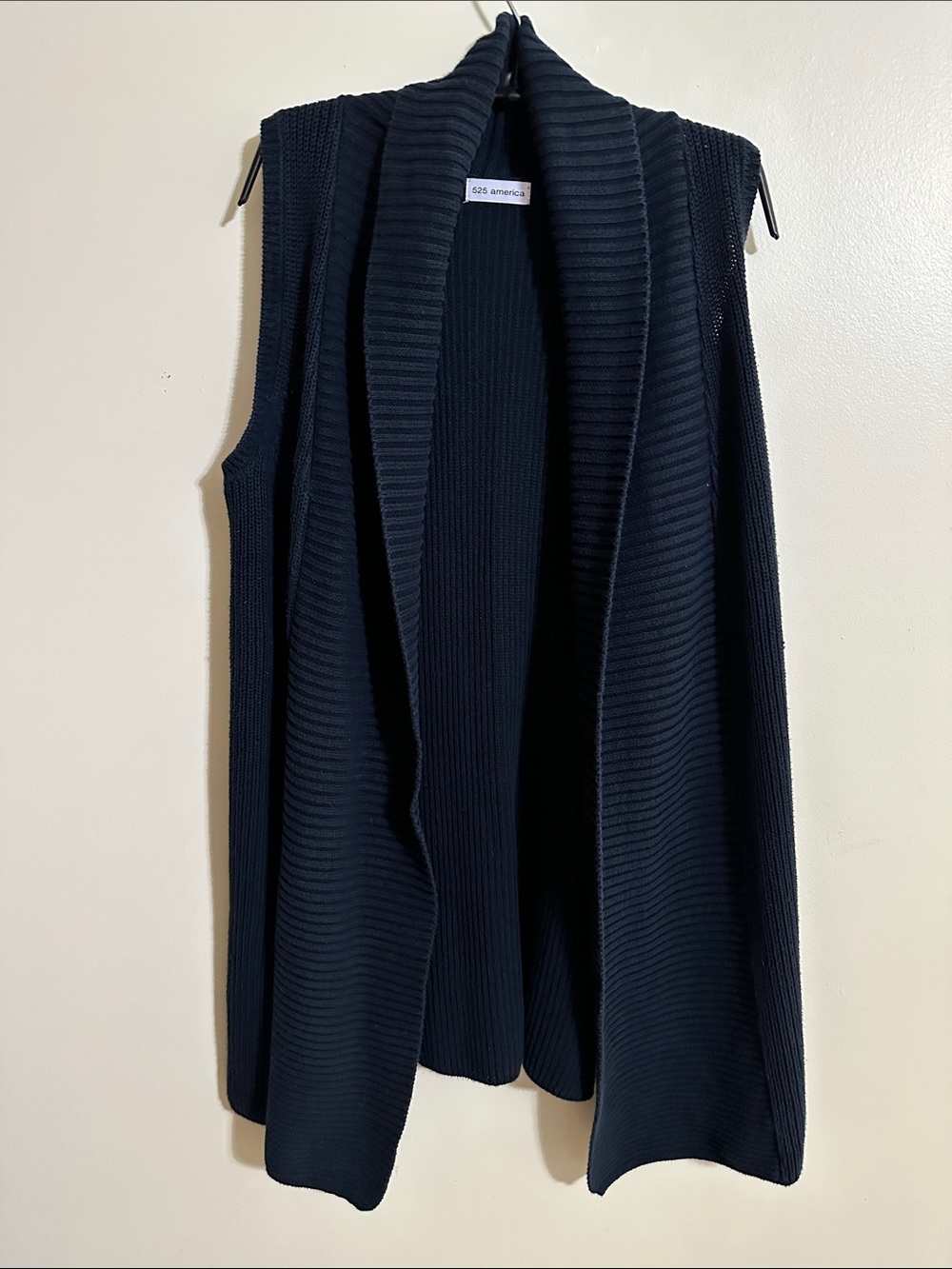525 America Navy Ribbed Open Front Sleeveless Vest